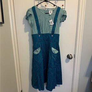 Walt Disney World Dress Shop Railroad Dress with Suspenders and Pockets